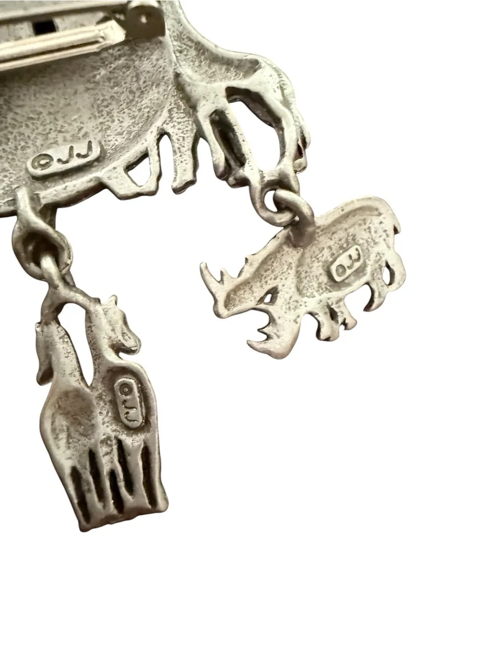 Vintage JJ Noah’s Ark Animal Dangle Brooch Pewter Tone Statement Pin Whimsigoth